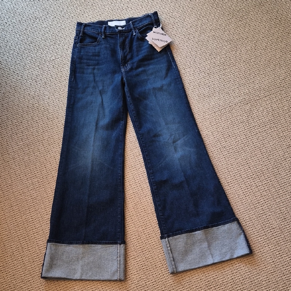 NWT MOTHER Deep Blue Flare Jeans with Cuffed Hem